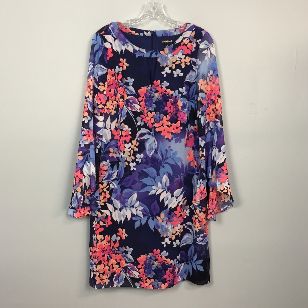 Roz & Ali Floral Trumpet Sleeve Shift Dress